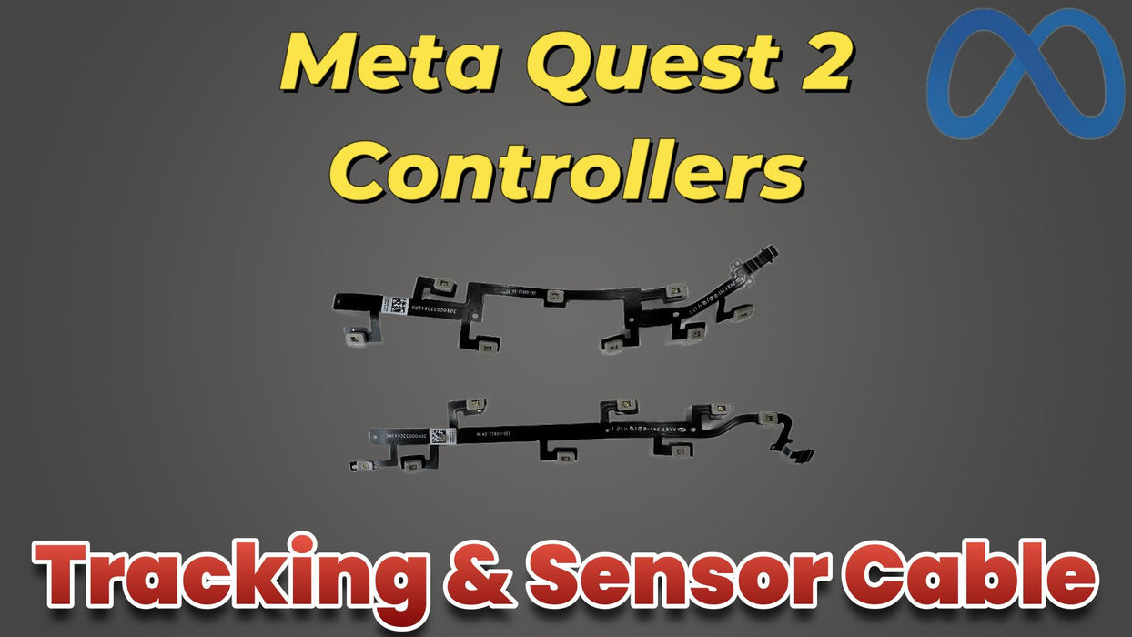 Closeup of Meta Quest 2 controller with exposed tracking ring showing the delicate internal sensor cable connecting infrared LEDs to the main circuit board